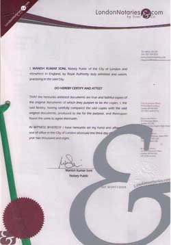 中國駐英國領(lǐng)事館認證樣本